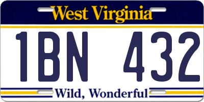 WV license plate 1BN432