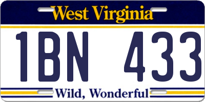 WV license plate 1BN433