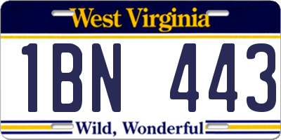 WV license plate 1BN443