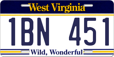 WV license plate 1BN451