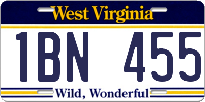 WV license plate 1BN455