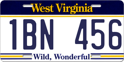 WV license plate 1BN456