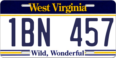 WV license plate 1BN457
