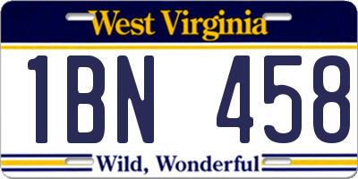WV license plate 1BN458