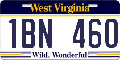 WV license plate 1BN460