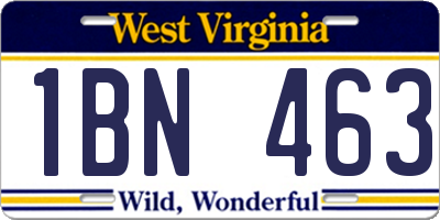 WV license plate 1BN463