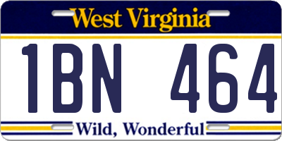 WV license plate 1BN464