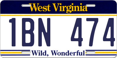WV license plate 1BN474