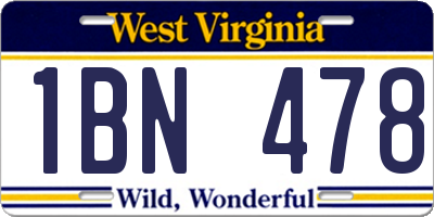 WV license plate 1BN478