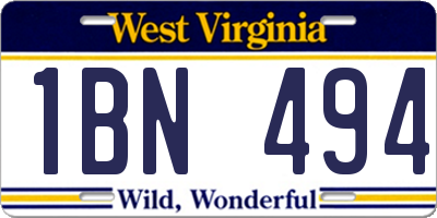 WV license plate 1BN494