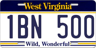 WV license plate 1BN500
