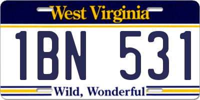 WV license plate 1BN531