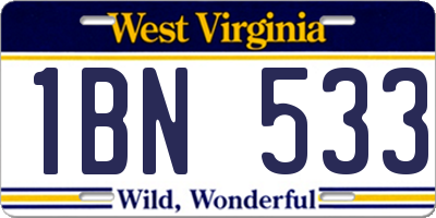 WV license plate 1BN533