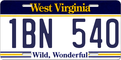 WV license plate 1BN540