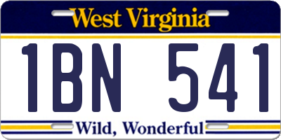 WV license plate 1BN541