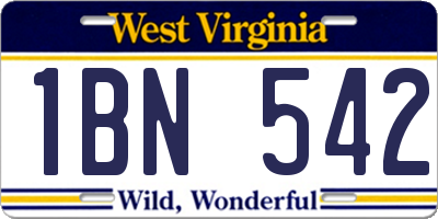 WV license plate 1BN542