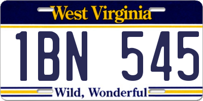 WV license plate 1BN545
