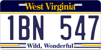 WV license plate 1BN547