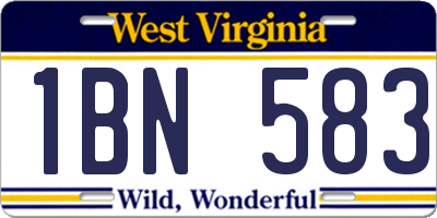 WV license plate 1BN583