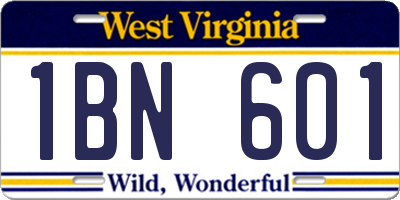 WV license plate 1BN601