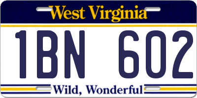 WV license plate 1BN602