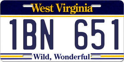 WV license plate 1BN651