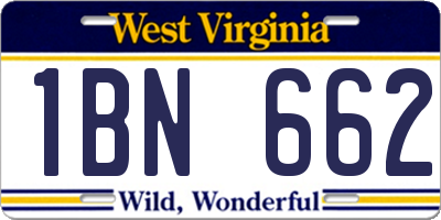 WV license plate 1BN662