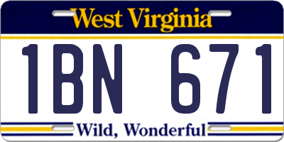 WV license plate 1BN671