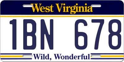 WV license plate 1BN678