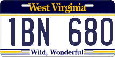 WV license plate 1BN680