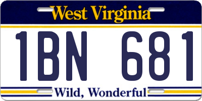 WV license plate 1BN681
