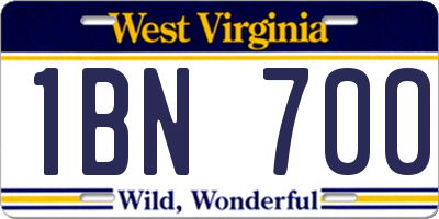 WV license plate 1BN700