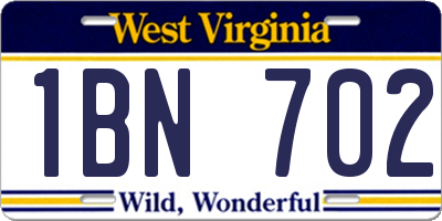 WV license plate 1BN702