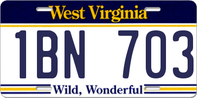 WV license plate 1BN703