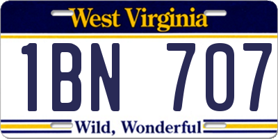 WV license plate 1BN707