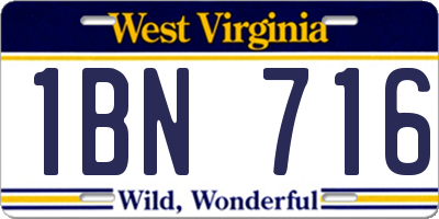 WV license plate 1BN716
