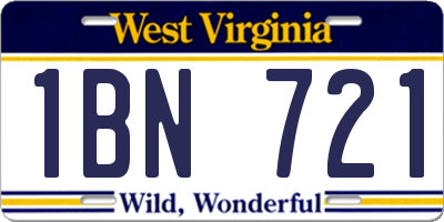 WV license plate 1BN721