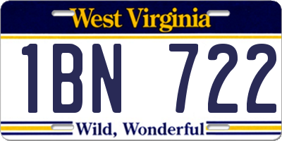 WV license plate 1BN722