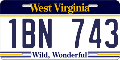 WV license plate 1BN743