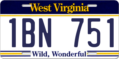 WV license plate 1BN751