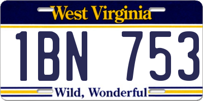 WV license plate 1BN753