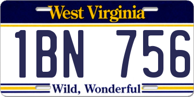 WV license plate 1BN756
