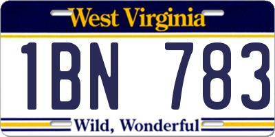 WV license plate 1BN783