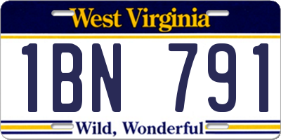 WV license plate 1BN791