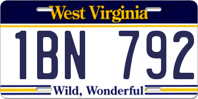 WV license plate 1BN792