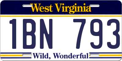 WV license plate 1BN793