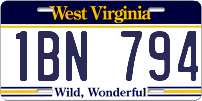 WV license plate 1BN794