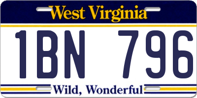 WV license plate 1BN796