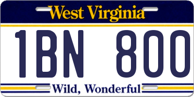 WV license plate 1BN800