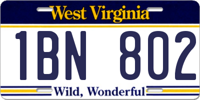 WV license plate 1BN802